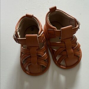 Lucky Brand Brown Leather-Style Baby Walker Sandals